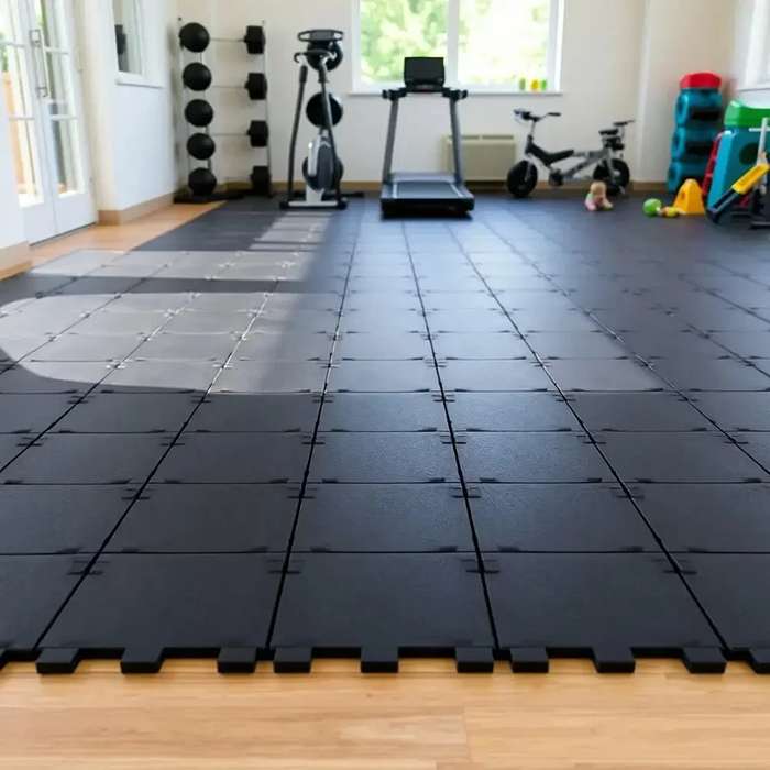 Rubber floor mats in gym flooring installation