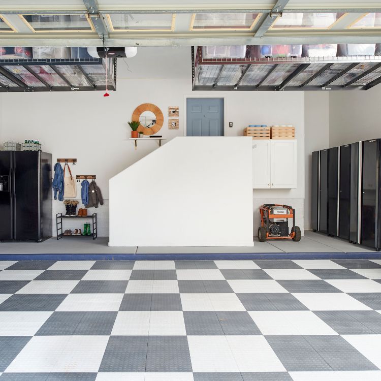 Interlocking rubber tiles for garage floor protection